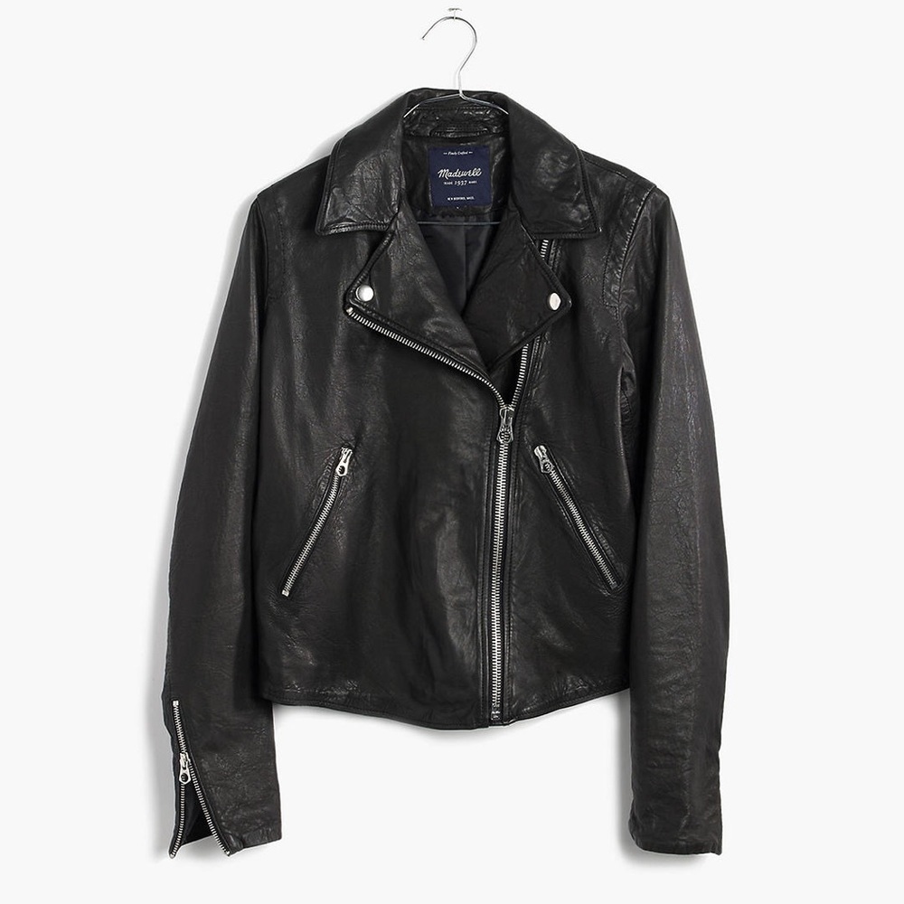 NWT Madewell Washed Leather Motorcycle Jacket/ True Black